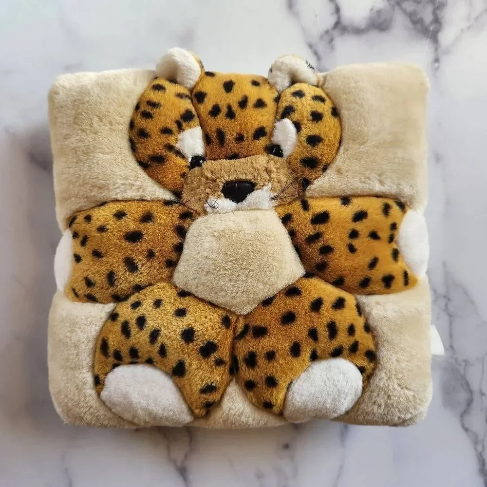 Vintage pair of t.w.i.e cheetah cub pillows 1998 Angel Toy Corp. 3D leopard anim